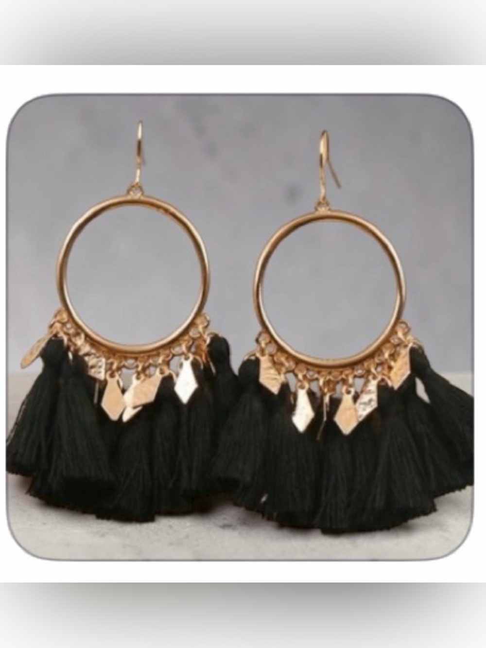 NEW TCB Essential Boho Chic Black Fringe Earrings NWT
